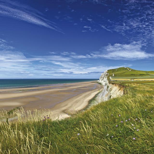 Spaziergänger entlang der Steilküste in Escalles am Cap Blanc Nez, Copyright: CRTC Hauts-de-France - Eric Desaunois